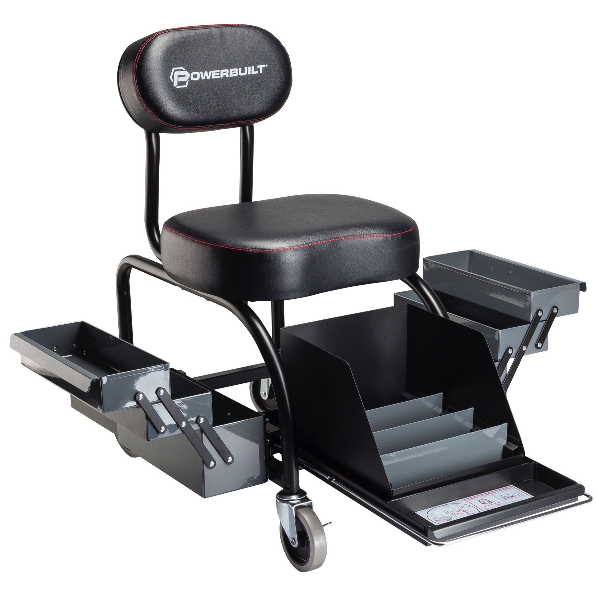 Powerbuilt, Professional Shop Seat With Expandable Side Trays, Model # 941929ECE